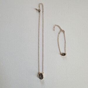 Grey Stone Necklace and Bracelet Set